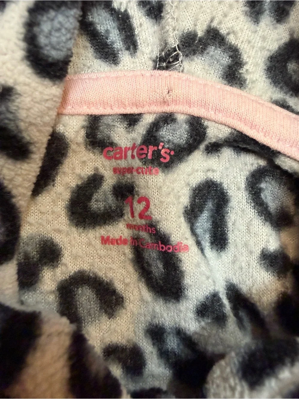 Carter’s 12M Gray Black Leopard Hooded Fleece Peplum Tunic Pullover Girls